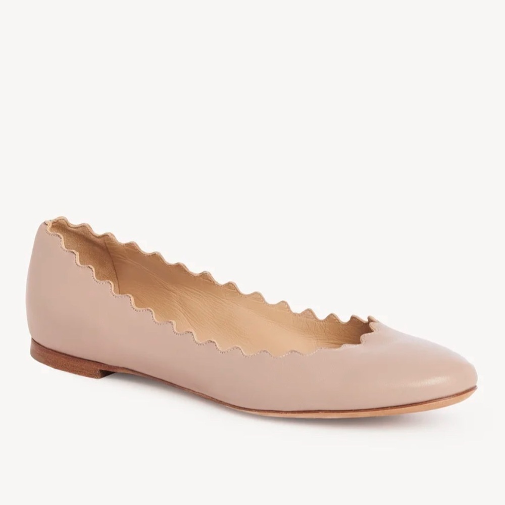 CHLOE Lauren Ballerina Flats Leather Scalloped Ballet Shoes Pink Padded Preppy 8